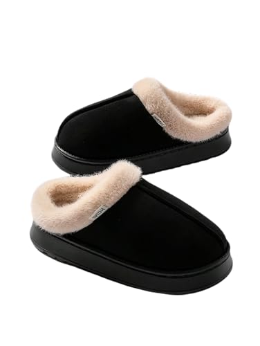 Mayamiyasa Damen Hausschuhe Winter Damen Warme Hausschuhe Kunstwolle Memory Foam Geschlossen Pantoffeln Weiche Flache Plüsch Pantoffeln Rutschfeste Dicker Sohle Slip-On, Schwarz 42-43 von Mayamiyasa