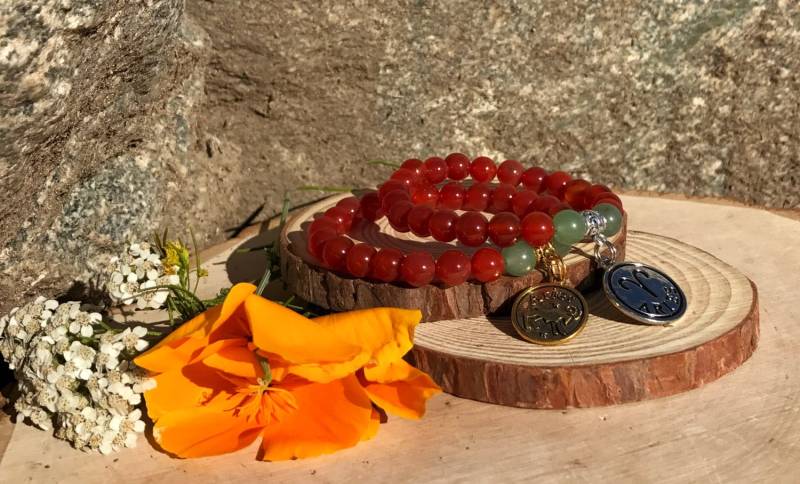 Widder Armband | Karneol & Grüner Aventurin Kristall Healing Sternzeichen März April Geburtsstein Astrologie Geschenke, Schmuck von MayanRoseShop