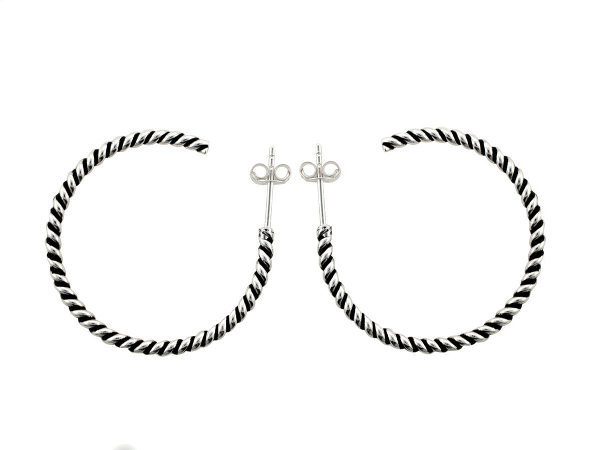 Antik Silber Creolen, 30mm Sterling Twisted Geflochtene Creolen Ohrringe Finish Spiral-Design von Mayasgems