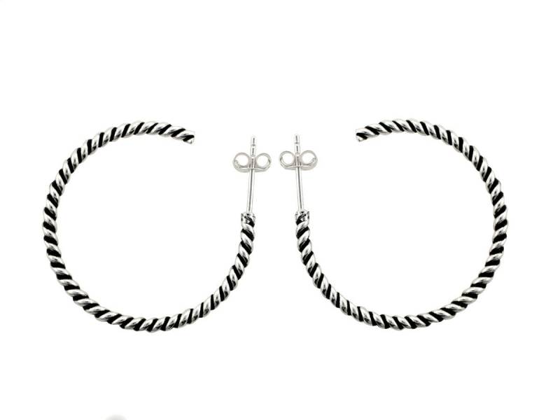 Antik Silber Creolen, 30mm Sterling Twisted Geflochtene Creolen Ohrringe Finish Spiral-Design von Mayasgems