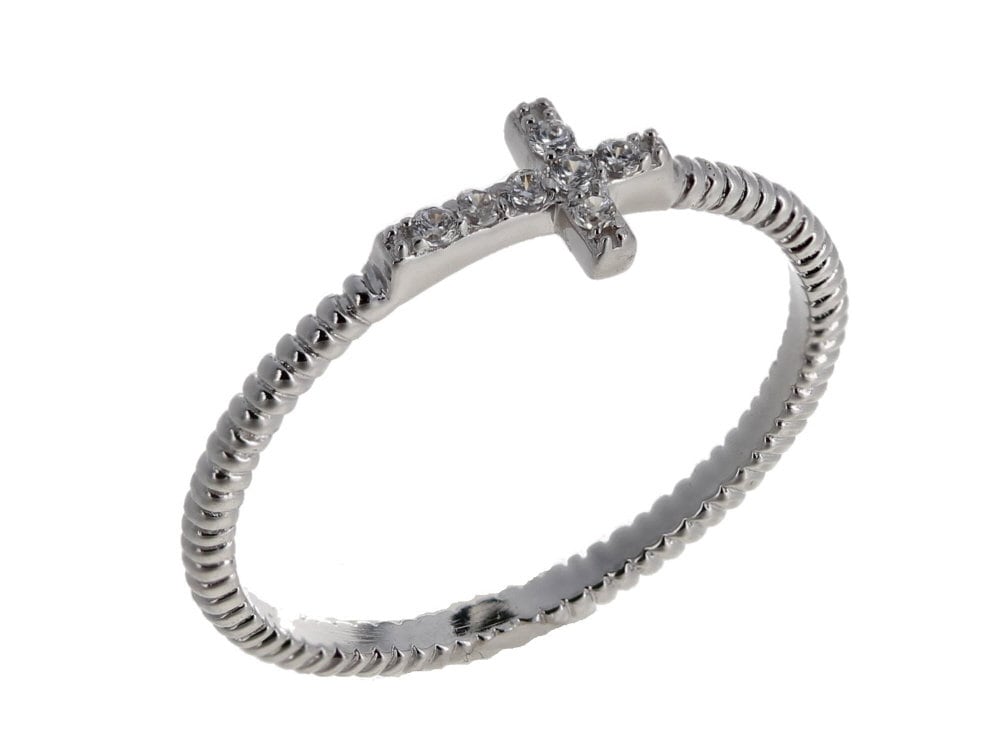 Kreuz Ring, Echtes Silber, Mini Side Cross Ring Sterling Silber Kubikzirkona .925 Hochglanzpolierter Zierlicher von Mayasgems