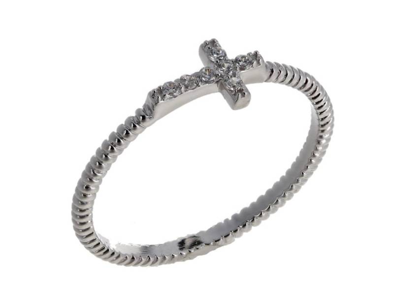 Kreuz Ring, Echtes Silber, Mini Side Cross Ring Sterling Silber Kubikzirkona .925 Hochglanzpolierter Zierlicher von Mayasgems