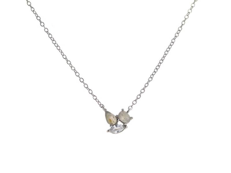 Labradorit Mini Zierliche Abstrakte Stein Sterling Silber Halskette Mit Zirkonia, Einstellbar 15Inches von Mayasgems