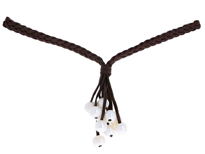 Perle Und Wildleder Halsband Echten Süßwasserperlen Schnur Schwarz Braun Grau von Mayasgems