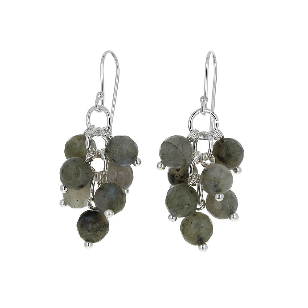 Sterling Silber, Labradorit Kronleuchter Ohrringe, Echte Stein Tropfen Grau Facettierten Labradorit, 6mm Perlen, 7 925 von Mayasgems
