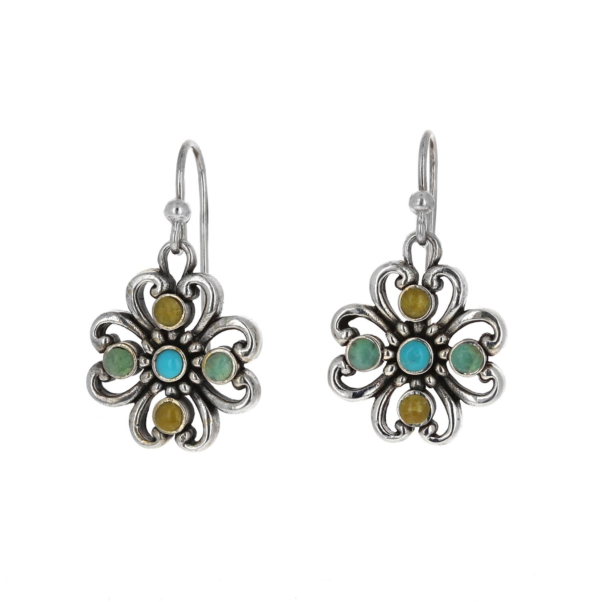 sterling Silber, Multistone Floral Tropfen, Baumeln Und Tropfen Ohrringe, Türkis Limette Türkis, 925 Silber von Mayasgems