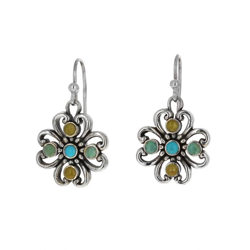 sterling Silber, Multistone Floral Tropfen, Baumeln Und Tropfen Ohrringe, Türkis Limette Türkis, 925 Silber von Mayasgems