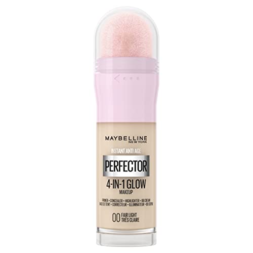 Maybelline New York 4-in-1 Make Up mit Concealer, BB Cream, Highlighter und Primer, für einen perfekten Teint, Foundation mit leichter Deckkraft, Instant Perfector Glow, Nr. 00 Fair Light, 20 ml von MAYBELLINE