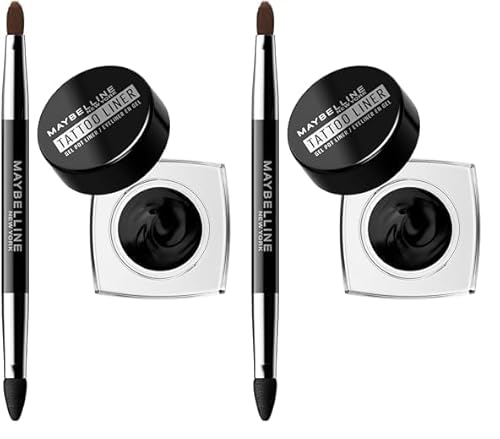 Maybelline New York Gel Eyeliner, Wasserfester und langanhaltender 2-in-1 Profi-Pinsel, Bis zu 24 Stunden Halt, Tattoo Liner Gel Pot, Farbton: 950 Blackest Black (Packung mit 2) von MAYBELLINE