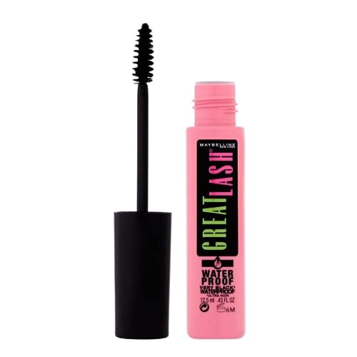 Maybelline New York Wasserfeste Mascara für dichtere Wimpern und mehr Volumen, Great Lash Wimperntusche, Nr. 2 Very Black Waterproof, 1 x 12,5 ml von MAYBELLINE