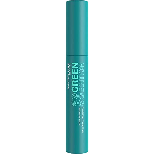 Maybelline New York Wimperntusche für mehr Volumen und Länge, Vegane Formel mit natürlichen Inhaltsstoffen, Green Edition Mega Mascara, Nr.01 Black von MAYBELLINE