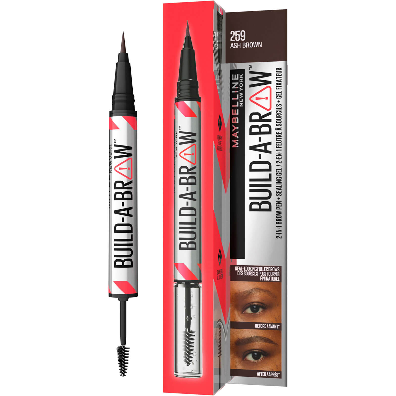 Maybelline Build-A-Brow 2 Easy Steps Eye Brow Pencil and Gel (Various Shades) - Ash Brown von Maybelline