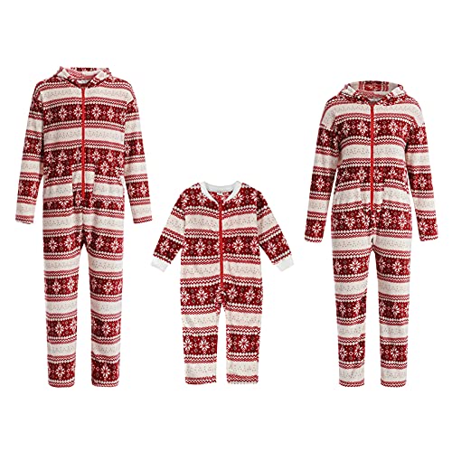 Familie Christmas Pyjamas Passende Sets Hoodie Pyjamas Reißverschluss Schneeflocke Print Plüsch Strampler Urlaub Einteilige Nachtwäsche (Männer, L) von Mayber