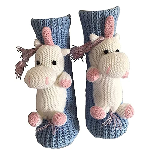 Lustige gestrickte Tiersocken für Damen Rutschfester Strickpullover Warmer Haushalt Bodensocken Weihnachten 3D Warme Strümpfe Barfuß gepolsterte Socken (Horse, Einheitsgröße) von Mayber