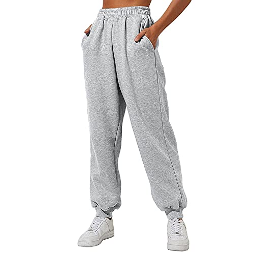 Mayber Damen Fleece gefütterte Jogginghose Herbst Winter Cinch Bottom Joggers High Waisted Athletic Workout Baggy Pants mit Taschen (Grau, S) von Mayber