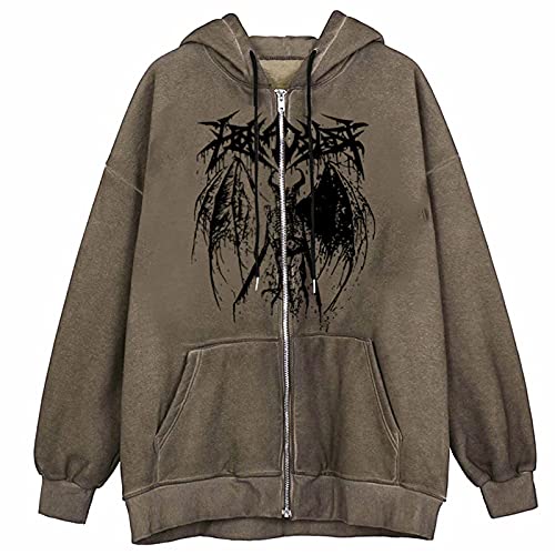 Mayber Damen Y2k Skeleton Zip Up Hoodie Strass Grafik Harajuku Gothic Übergroße Hoodies Ästhetische Pullover Sweatshirts (f1, L) von Mayber