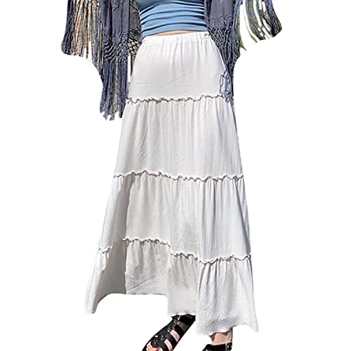Mayber Women's Fairy Grunge Midi Skirts Y2k Aesthetic Vintage A-Line Long Skirt High Waist Retro Pleated Swing Streetwear (White, S) von Mayber