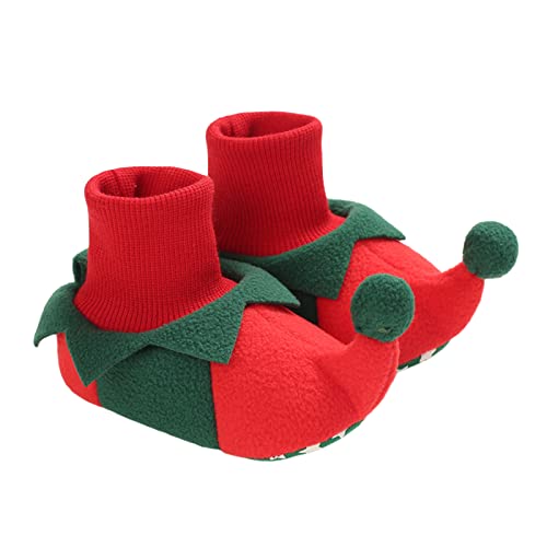 Säugling Neugeborenes Baby Mädchen Weihnachtsstiefel Santa Elf Kostüm Booties Weiche Anti-Rutsch-Stiefel Unisex Erste Wanderer Schuhe Babybett Prewalker (Rot, 6-9 Months) von Mayber