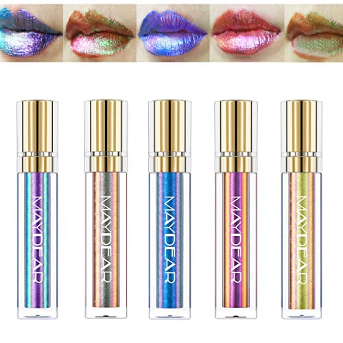 Maydear Chamäleon-Lippenstift-Set, 5 Farben, langlebig, wasserdicht, bunt, Diamant-Schimmer, Lipgloss, für Damen, Make-up-Set von Maydear