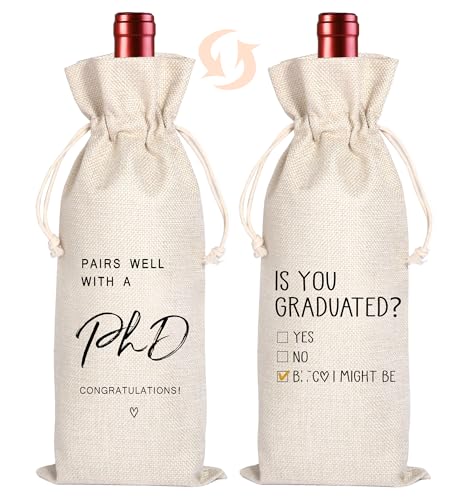 Passt gut zu einem Master-Abschluss Weinbeutel, Master-Abschlussgeschenk, Weintasche, lustiges Geschenk zum Schulabschluss, Geschenk für Sie und Ihn, Klasse 2025 (Beige-PhD) von Maydvdv