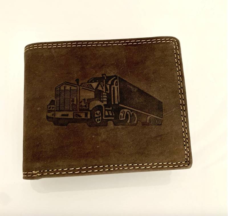 Personalisierte Echtledergeldbörse Für Männer Trucker Geldbörse Wasserbüffelleder Geldbeutel Lkw Motiv Geschenkideen Portemonnaie von MayeShopDE