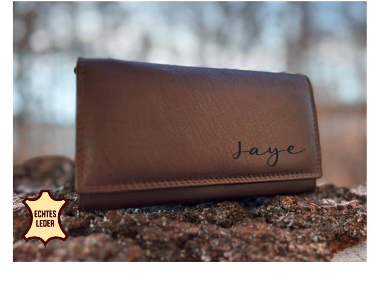 Personalized Ladies Wallet Brown Genuine Nappa Leather Also With Handwritten Message Engravable Purse von MayeShopDE