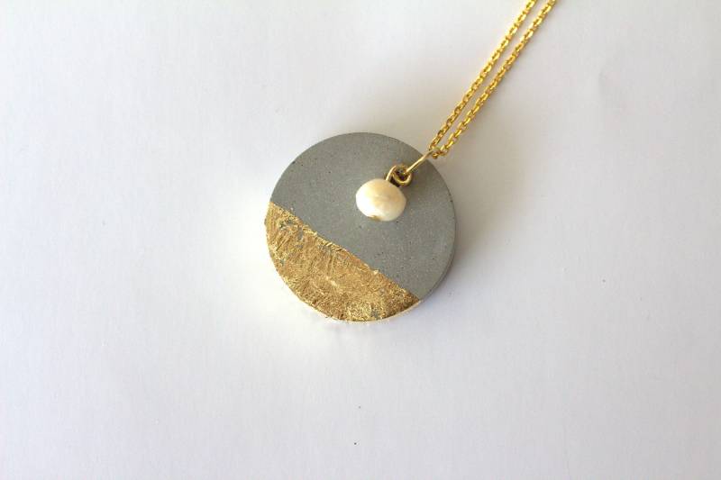 Beton, Beton Halskette Sautoir Halskette, Zement-Halskette, Grafik Minimalistisch von MayflowerCollection