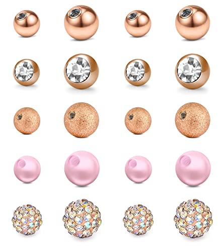 Mayhoop 10 Paar 14G 5mm/8mm Piercingkugeln für Bauchnabelpiercing Chirurgenstahl oder Kunststoff Ersatzkugeln Perle Kristallkugeln für Bauchnabelpiercing für Frauen Rosegold von Mayhoop