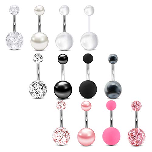 Mayhoop 12Pcs 14G 10mm Bauchnabelpiercing Chirurgischer Stahl Perlgummi Kugel Bauchnabel Bar Nabel Bar Bauchnabel Ringe Bauchringe Body Piercing Schmuck Frauen GirlsMix Farben Grün von Mayhoop