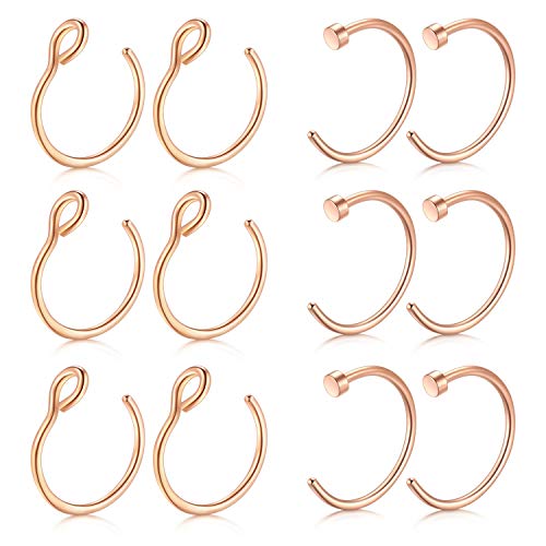 Mayhoop 12Stk 20G 8mm Nasenpiercings Fake Nasenring Rosegold Edelstahl Fake Piercings Nase Face Piercing Nase Lippe Ohr Ring Hoop für Männer Damen von Mayhoop