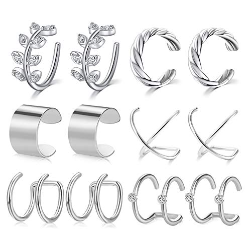 Mayhoop 12Stk Ohrklemme Ohr Manschette Clip auf Knorpel Ohrringe Edelstahl Ear Cuff Face Piercings Fake Cartilage Hoop Fake Lippenpiercing für Männer Damen Silber von Mayhoop