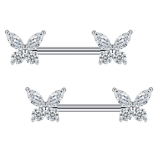 Mayhoop 14G Nippel Piercing Brustwarzenpiercing Nippel Bar Nippel Ring Chirurgenstahl Schmetterling Diamant Nippel Piercing Schmuck für Damen 1 Paar von Mayhoop