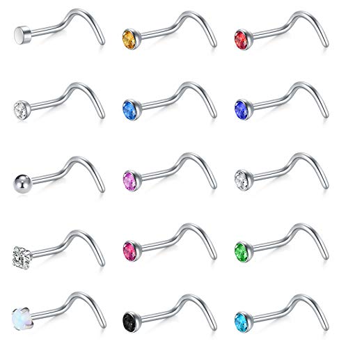 Mayhoop 15stk 20G Nasenpiercing Nasenstecker Silber Edelstahl Nasenringe mit Buntem CZ Opal für Frauen Männer von Mayhoop