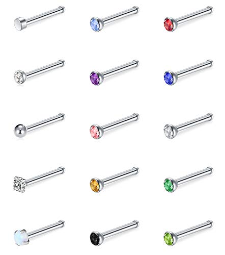 Mayhoop 15stk 20G Nasenpiercing Nasenstecker Silber Nasenringe aus Edelstahl mit Buntem CZ Opal für Frauen Männer von Mayhoop