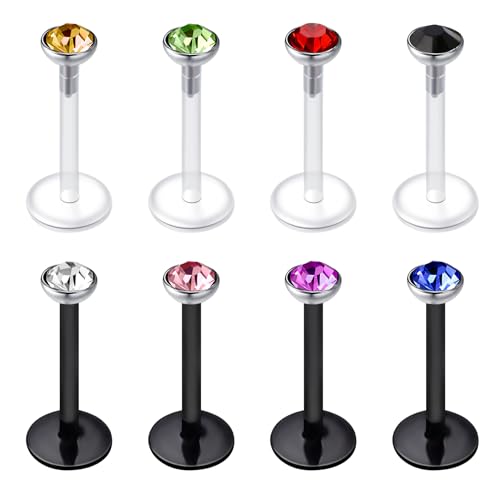 Mayhoop 16G Kunststoff Lippen Bars Tragus Helix Knorpel Ohrstecker Piercing 10mm klar und schwarz flexible Halterungen für Frauen Männer von Mayhoop