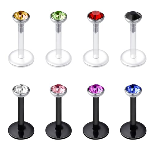 Mayhoop 16G Kunststoff Lippen Bars Tragus Helix Knorpel Ohrstecker Piercing 6/8/10mm klar und schwarz flexible Halterungen für Frauen Männer von Mayhoop