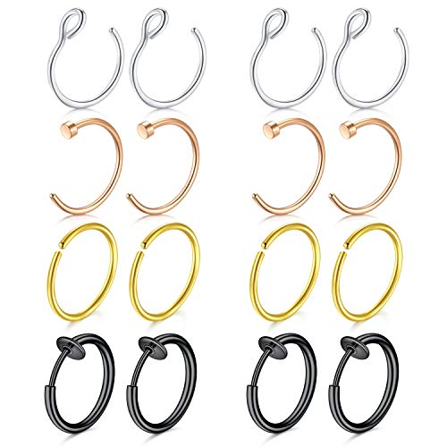 Mayhoop 16Stk 16G 18G Nasenpiercings Fake Nasenring Edelstahl Fake Piercings Nase Face Piercings Nase Lippe Ohr Ring Hoop für Männer Damen Farben Mischen von Mayhoop