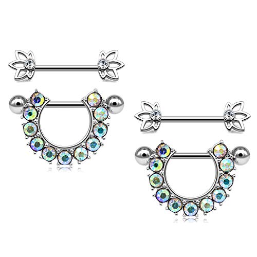 Mayhoop 2 Paar 14G Chirurgenstahl CZ Brustwarzenpiercing Barbell Damen Piercing Brustwarze Schmuck Nipplerings Zungenpiercing Piercing Schmuck Silver von Mayhoop