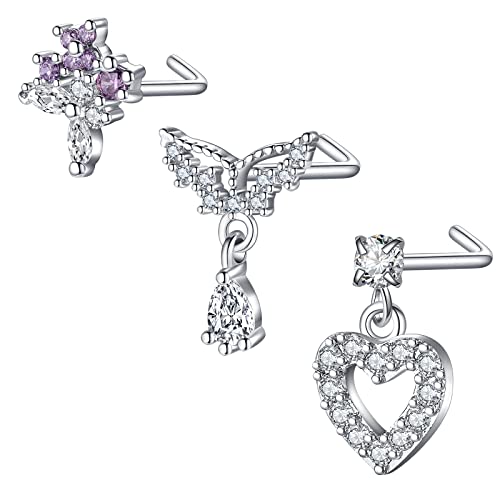 Mayhoop 20G 3Stk L Förmig Nasenring Nasenstecker Chirurgenstahl Nasen Stud Strass Silber Nasenpiercing Schmuck für Frauen Männer von Mayhoop