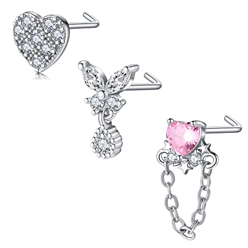 Mayhoop 20G 3Stk L Förmig Nasenring Nasenstecker Chirurgenstahl Nasen Stud Strass Silber Nasenpiercing Schmuck für Frauen Männer von Mayhoop