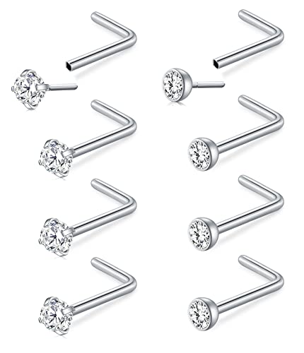 Mayhoop 20G Nasenpiercing Nasenstecker Nasenringe Chirurgenstahl Silber L-förmiger Nose Studs mit 2mm CZ für Damen Herren Nasenloch Piercing 8St von Mayhoop