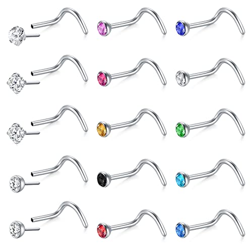 Mayhoop 20G Nasenstecker Nasenpiercing Chirurgenstahl Piercing Nase mit CZ Nose Ring Nostril Piercing für Damen Herren 15St von Mayhoop