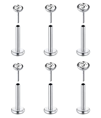 Mayhoop 20G=0.8mm Tragus Helix Piercing Push In Lippenpiercing Nasenpiercing Chirurgenstahl Nasenringe Piercing Lippe Labret Stud Ohrringe mit CZ für Damen Herren 6St von Mayhoop