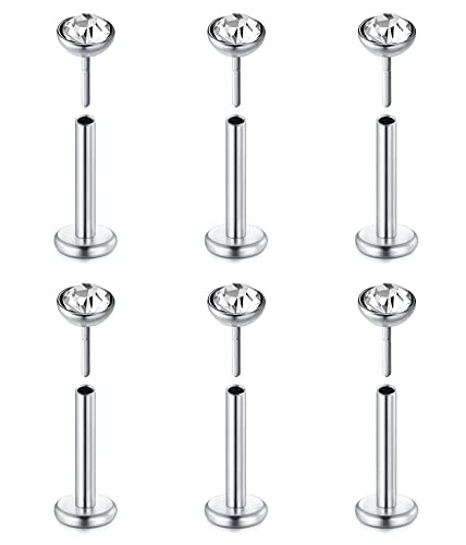 Mayhoop 20G Tragus Helix Piercing LIppenpiercing Push In Nasenpiercing Chirurgenstahl Nasenringe Piercing Lippe Labret Stud Tragus Helix Ohrringe mit CZ für Damen Herren 6St von Mayhoop