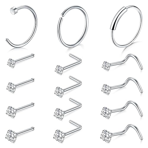 Mayhoop 22G Nasenring Bolzen Schraube Set dünn 0,6mm Chirurgenstahl CZ Nasenloch Piercing Schmuck Silber Unisex Geschenk für Frauen Männer von Mayhoop