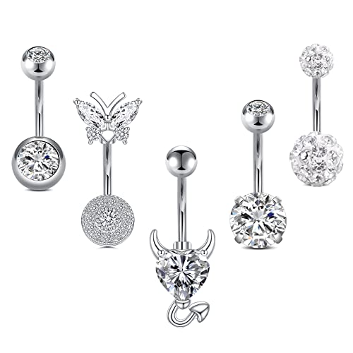 Mayhoop Bauchnabelpiercing Chirurgenstahl 14G 10mm Schmetterling CZ Teufel Bauchnabelpiercing Piercing Bauchnabel Bauchnabelringe Für Frauen 5St von Mayhoop