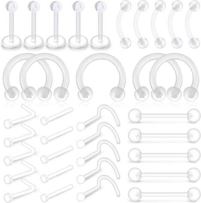 Mayhoop Piercing-Set 24-35Stk Klar Acryl Nasen Stud Augenbrauen Lippe Piercing Set von Mayhoop