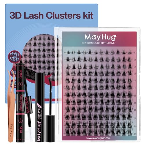 Mayhug Wimpern Extensions Set Lash Extension Set 144pcs 3D Wimpern 8-18mm, 48-72 Halt Stunden Wasserdicht Bond & Seal Wimpern Kleber, 5ml Wimpernkleber Entferner, Wimpern Pinzette(Facet) von Mayhug
