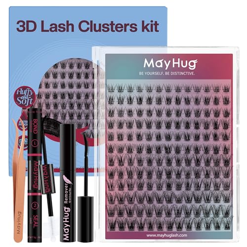 Mayhug Wimpern Extensions Set Lash Extension Set 144pcs 3D Wimpern 8-18mm, 48-72 Halt Stunden Wasserdicht Bond & Seal Wimpern Kleber, 5ml Wimpernkleber Entferner, Wimpern Pinzette(Solstice) von Mayhug