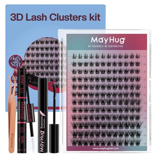 Mayhug Wimpern Extensions Set Lash Extension Set 144pcs 3D Wimpern 8-18mm, 48-72 Halt Stunden Wasserdicht Bond & Seal Wimpern Kleber, 5ml Wimpernkleber Entferner, Wimpern Pinzette(Spectra) von Mayhug